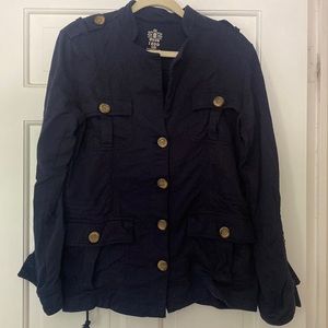 Izod soft 100% cotton navy blue military style utility jacket. Size large.